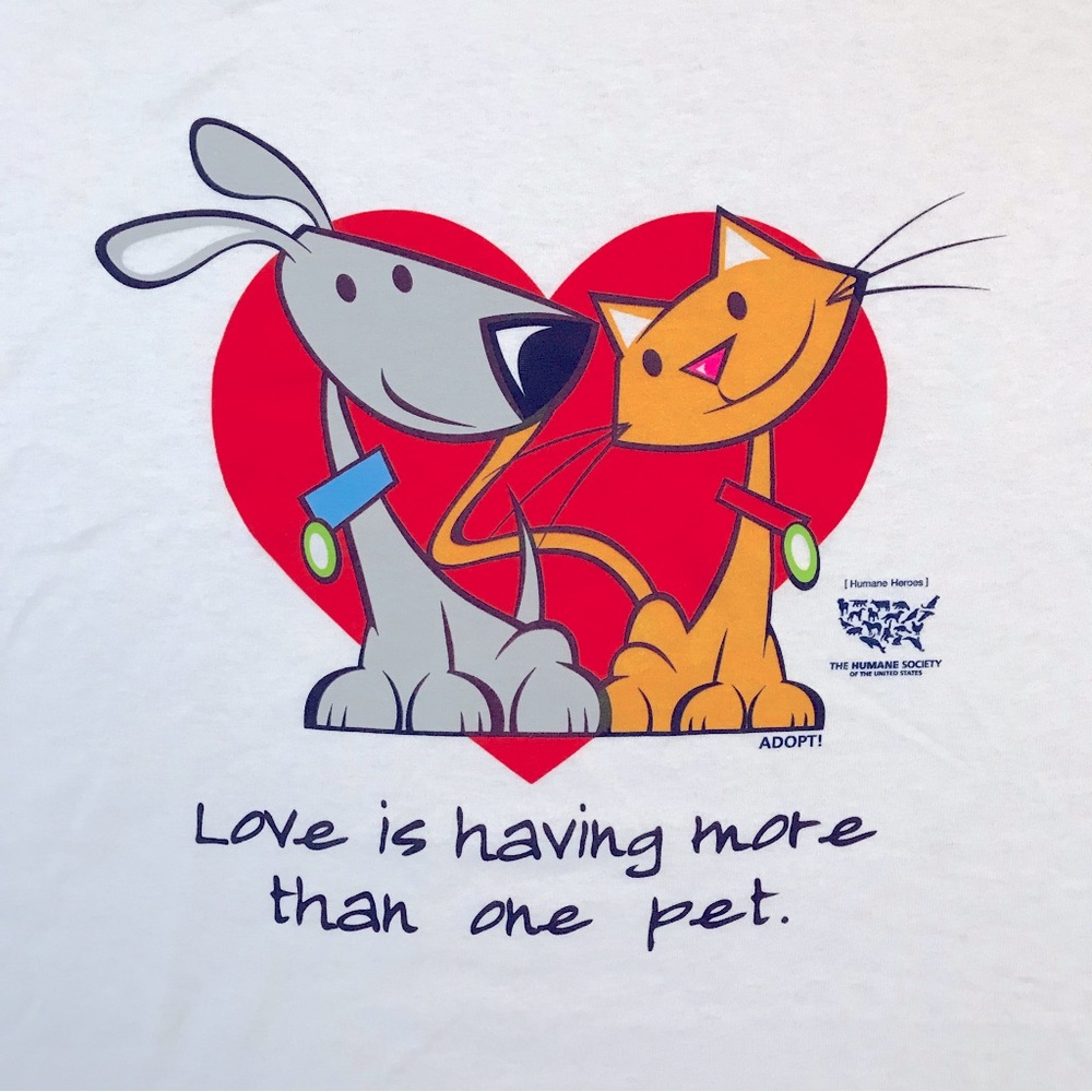 Humane Society Pet Lover Graphic T Shirt Size L White Dog Cat Adopt Love Cotton - Picture 2 of 8